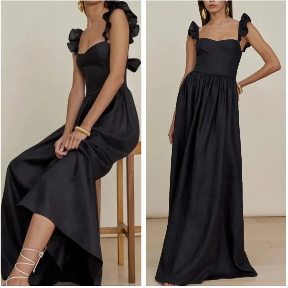 Reformation Black Ruffle Strap Maxi Dress - Picture 1 of 9